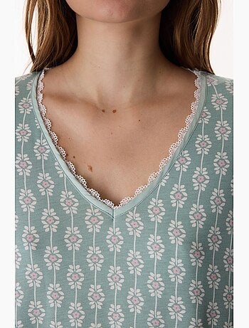 Alia camisa de dormir floral em renda de manga curta penti
