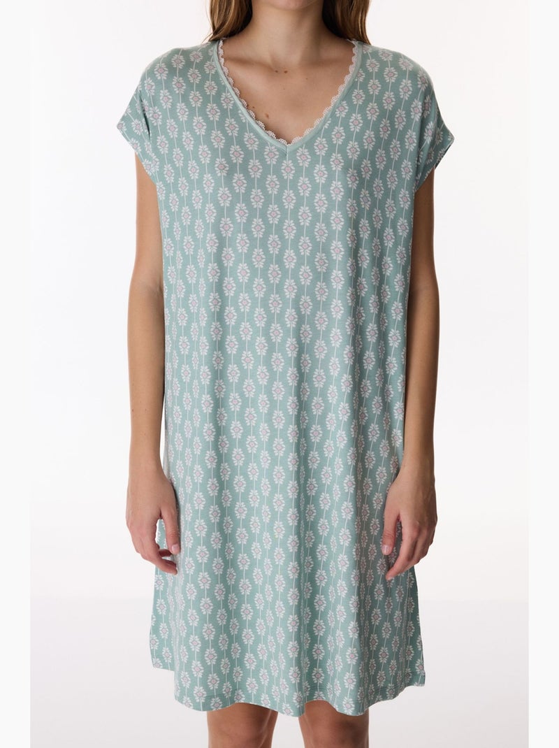 Alia camisa de dormir floral em renda de manga curta penti Verde menta - Kiabi