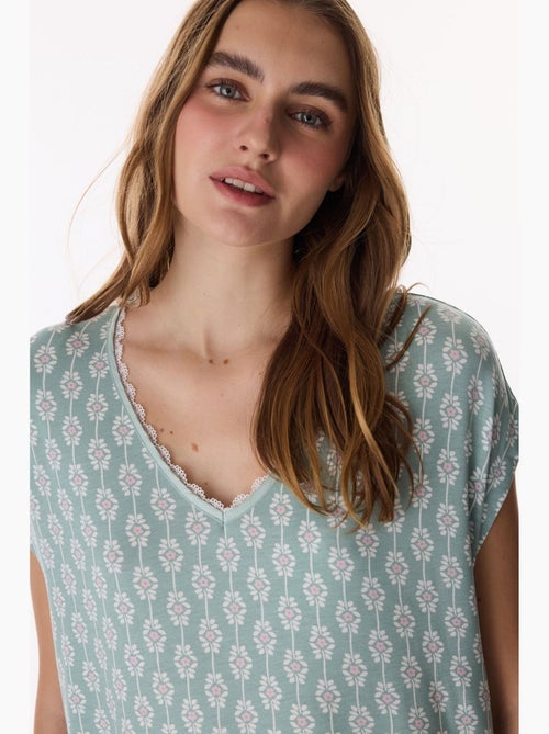 Alia camisa de dormir floral em renda de manga curta penti - Kiabi Alia camisa de dormir floral em renda de manga curta penti - Kiabi