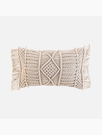 Almofada amovível com franjas e macramé