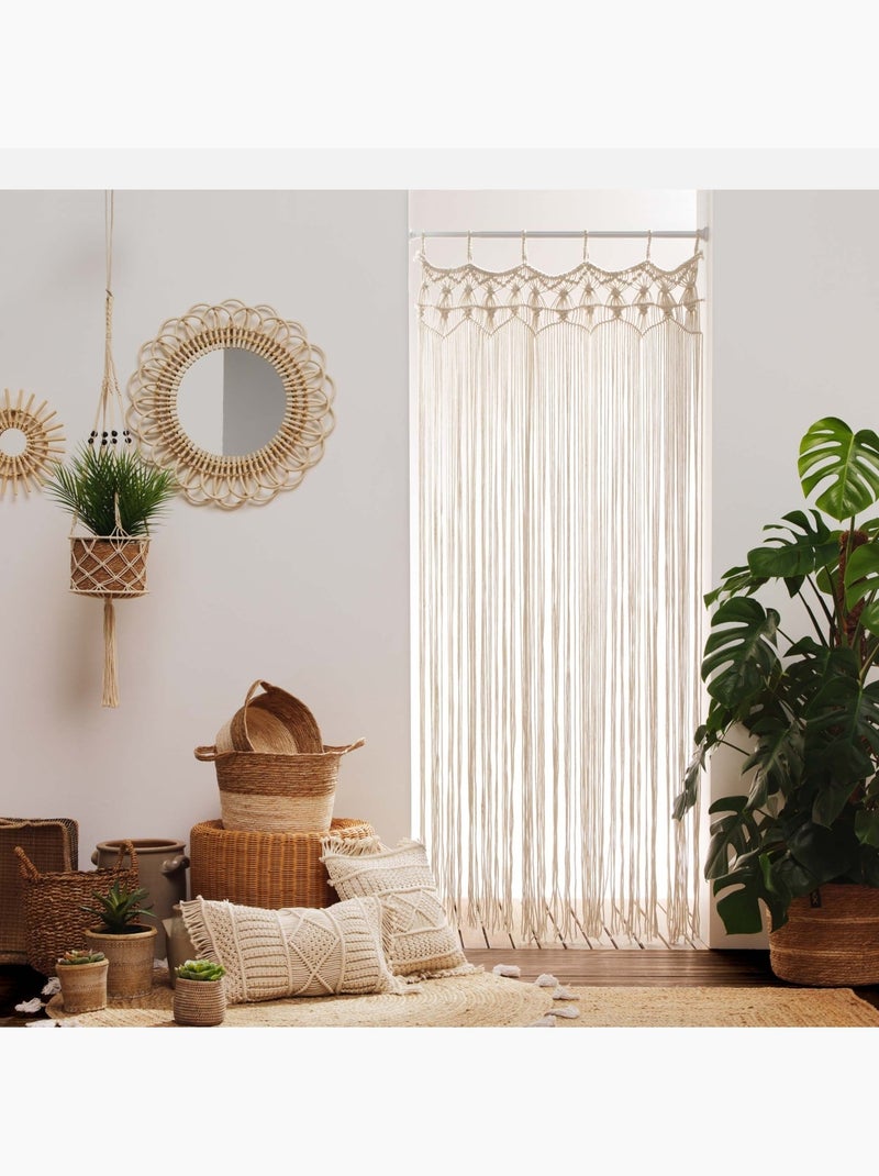 Almofada amovível com franjas e macramé Bege concha - Kiabi