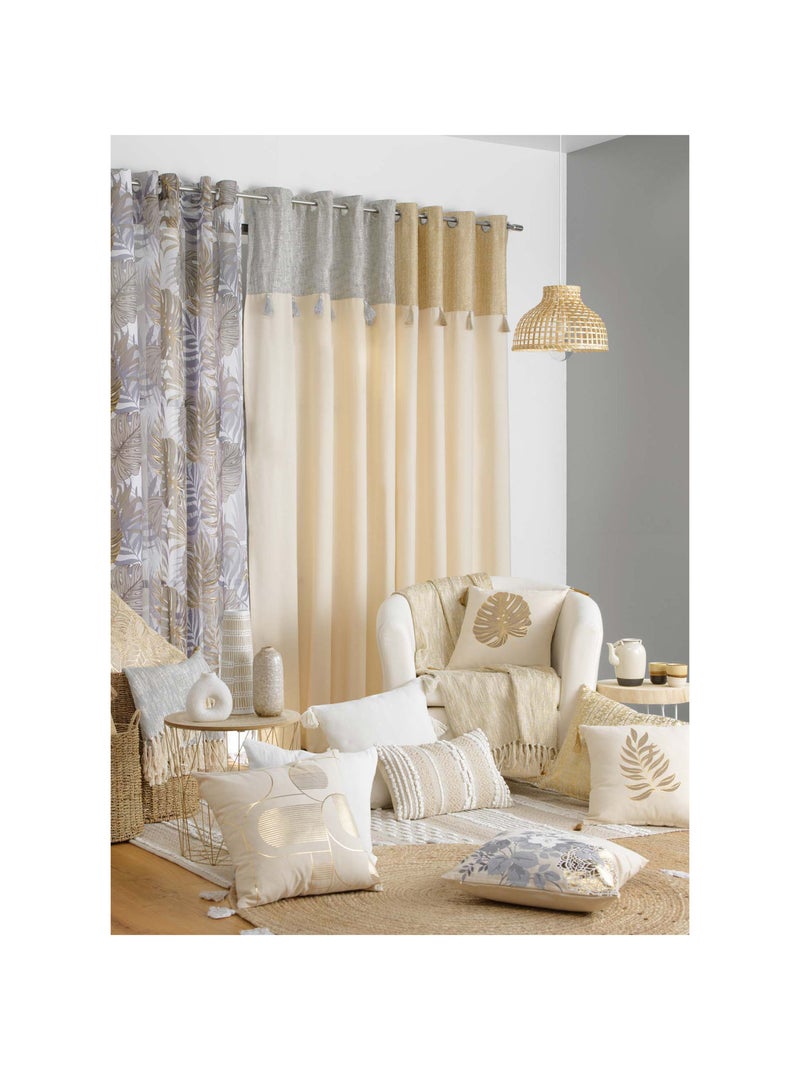 Almofada amovível em polycotton com bordados e fios metálicos Bege concha - Kiabi