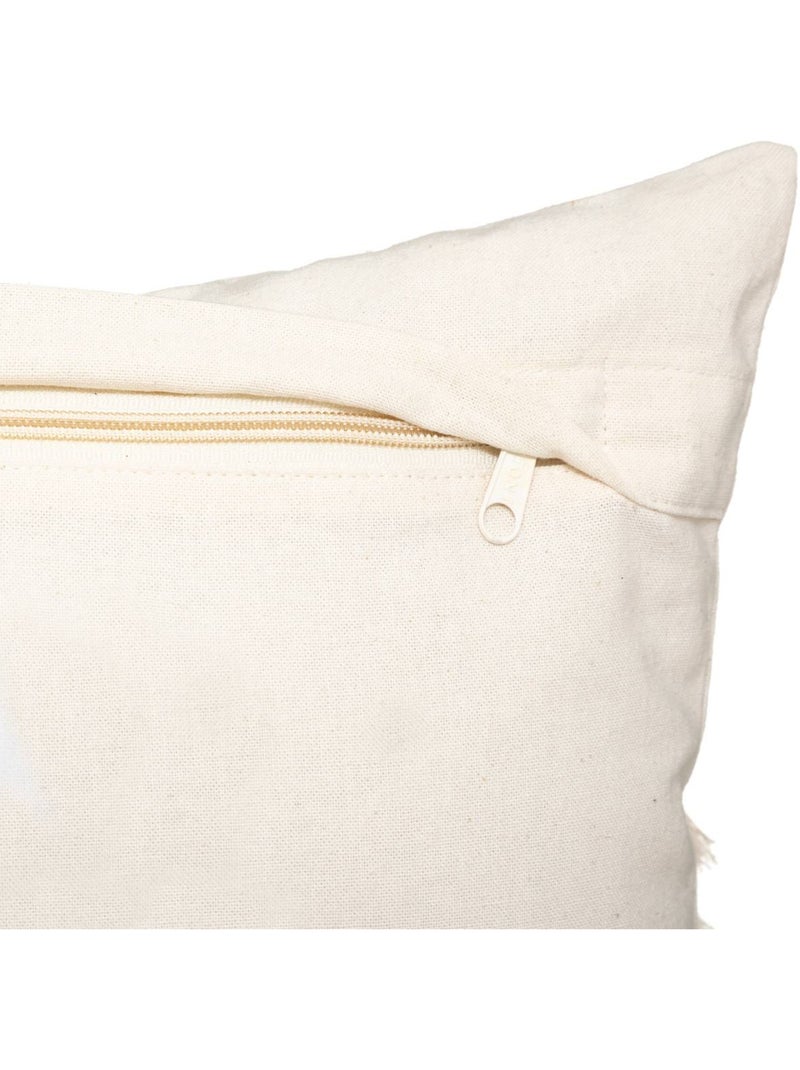 Almofada de algodão e macramé com franjas e capa removível Marfim - Kiabi