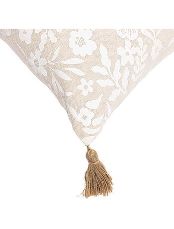 Almofada de policotão com estampado floral e pompons