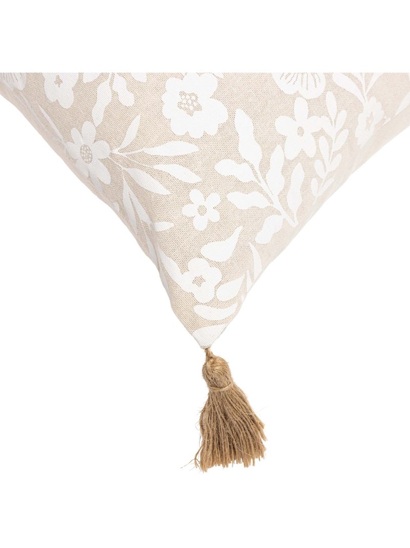 Almofada de policotão com estampado floral e pompons Bege concha - Kiabi