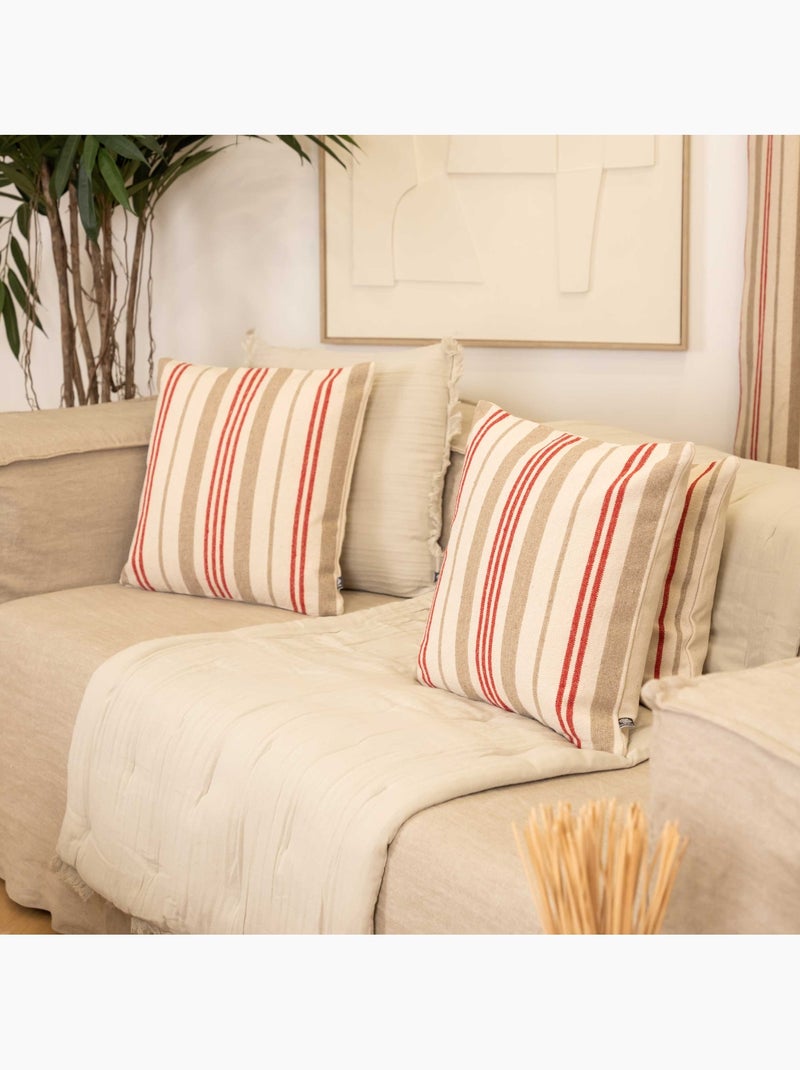 Almofada decorativa acolchoada às riscas em tecido de lona Vermelho - Kiabi