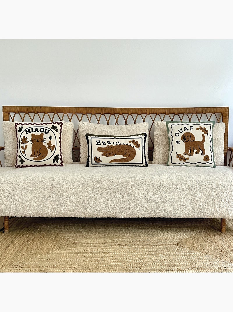 Almofada decorativa com motivo de gato bordado Castanho-escuro - Kiabi