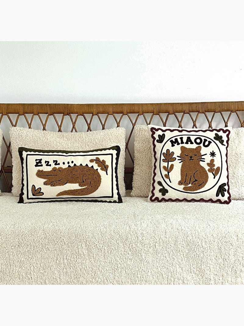 Almofada decorativa com motivo de gato bordado Castanho-escuro - Kiabi
