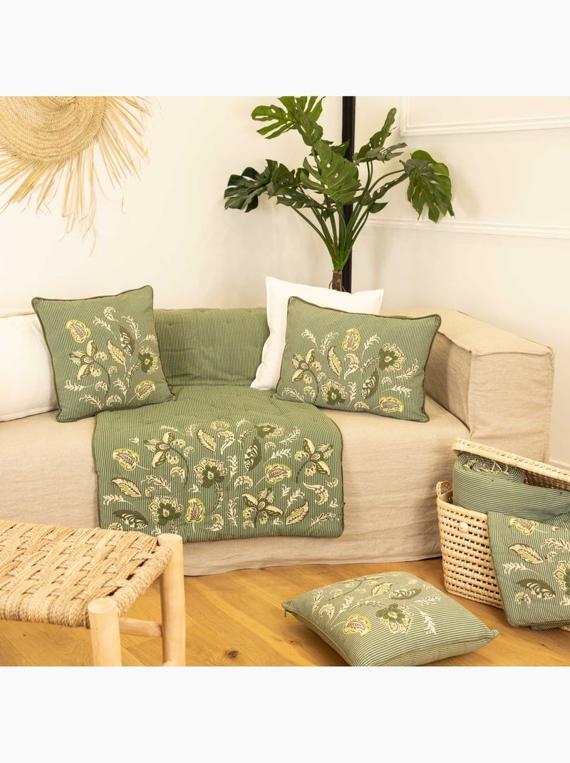 Almofada decorativa em polilinha com motivo floral Verde oliva - Kiabi