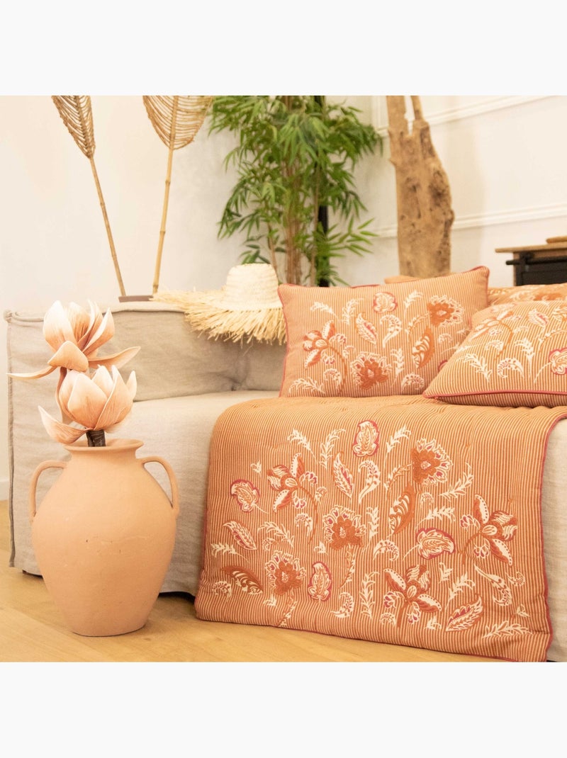 Almofada decorativa em polilinha com motivo floral Vermelho tijolo - Kiabi