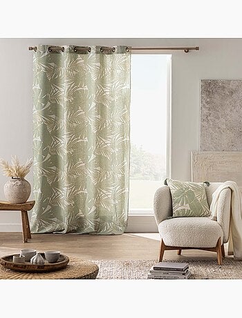Almofada metálica em polycotton com folhagem tropical e borlas