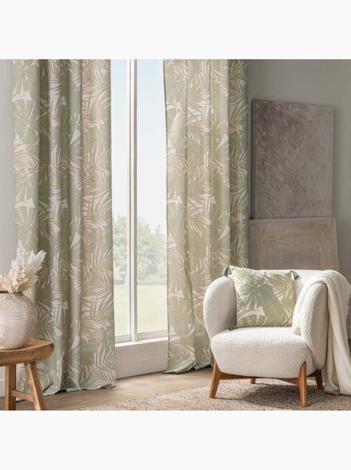 Almofada metálica em polycotton com folhagem tropical e borlas - Kiabi