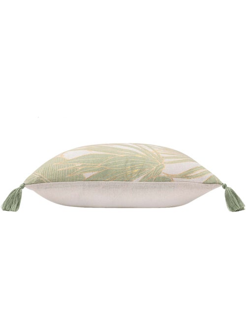 Almofada metálica em polycotton com folhagem tropical e borlas - Kiabi