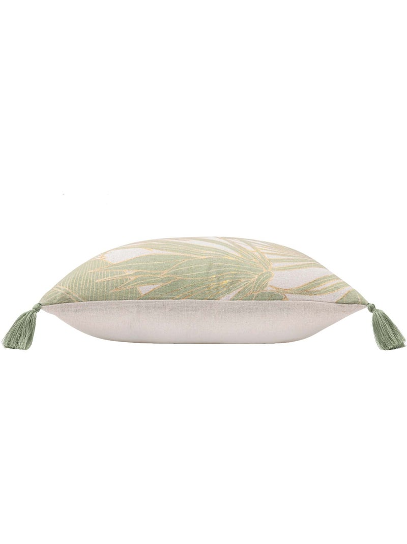 Almofada metálica em polycotton com folhagem tropical e borlas Verde - Kiabi