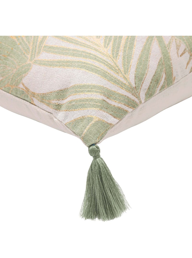 Almofada metálica em polycotton com folhagem tropical e borlas Verde - Kiabi