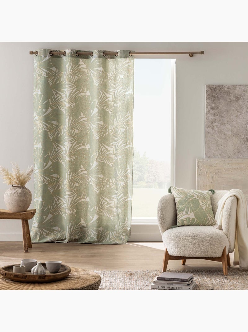 Almofada metálica em polycotton com folhagem tropical e borlas Verde - Kiabi