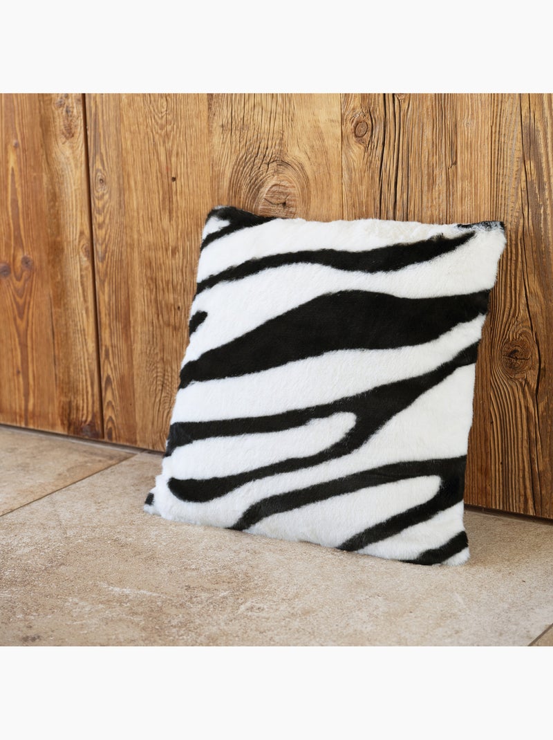 Almofada preenchida com padrão de zebra e parte de trás em veludo Preto - Kiabi