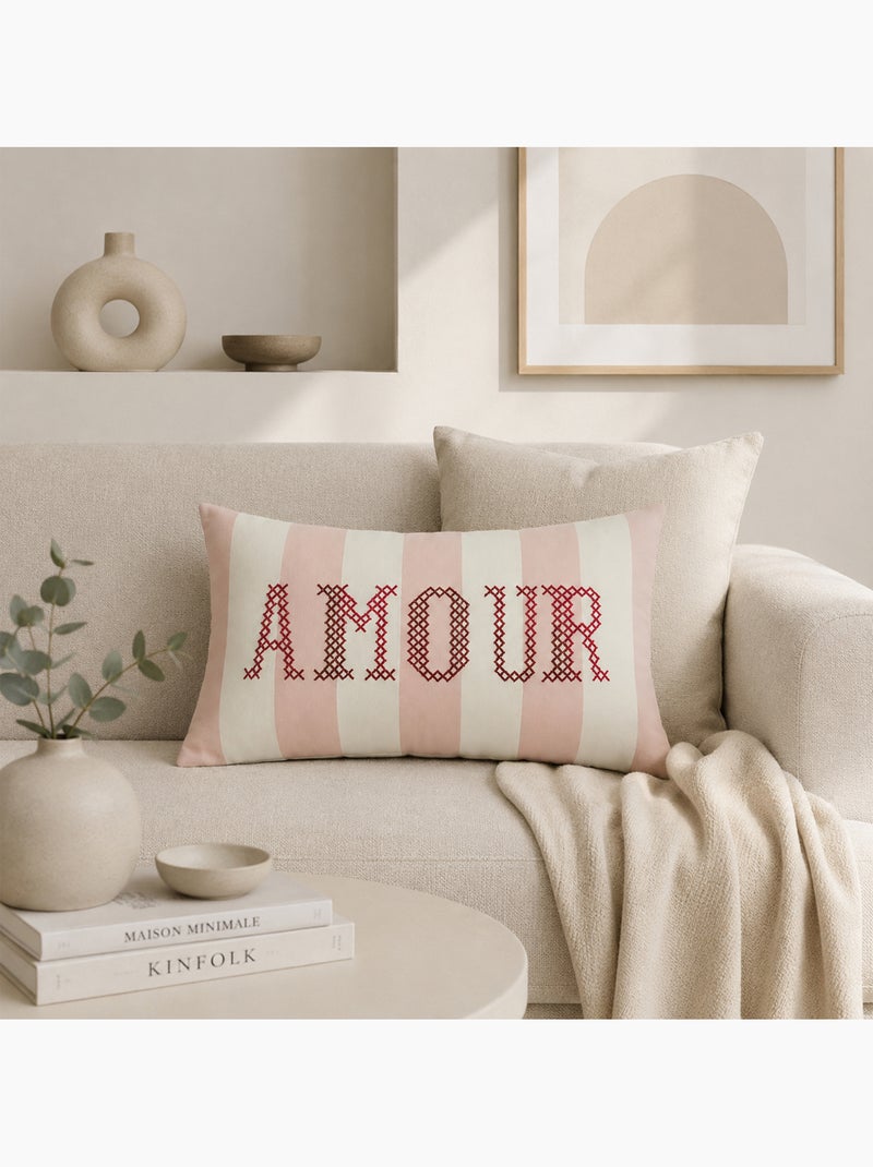 Almofada retangular de polilina "love" com bordado Rosa - Kiabi