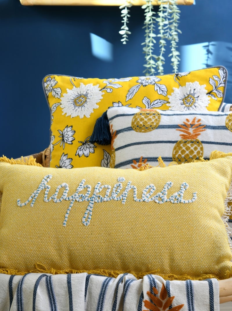 Almofada retangular happiness Amarelo - Kiabi