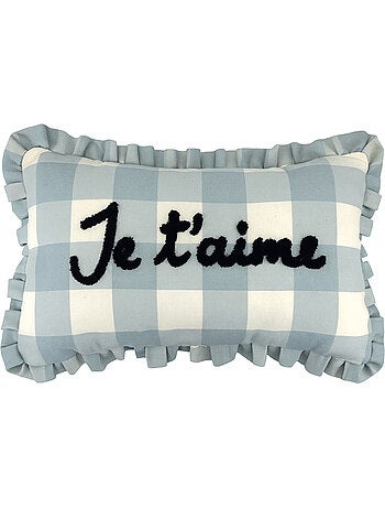 Almofada retangular "je t'aime" em xadrez