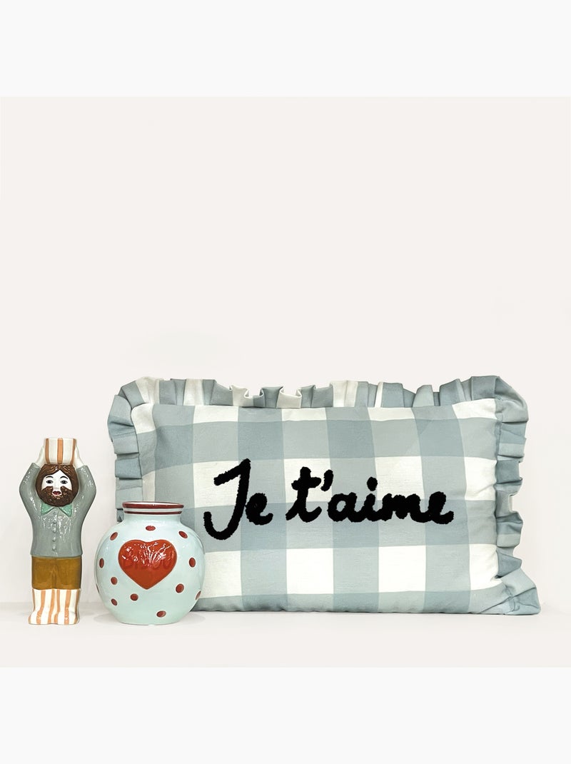 Almofada retangular "je t'aime" em xadrez Azul - Kiabi