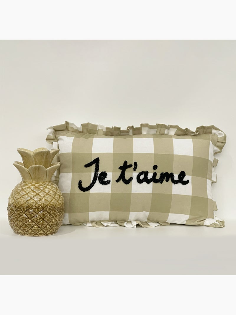 Almofada retangular "je t'aime" em xadrez Bege - Kiabi