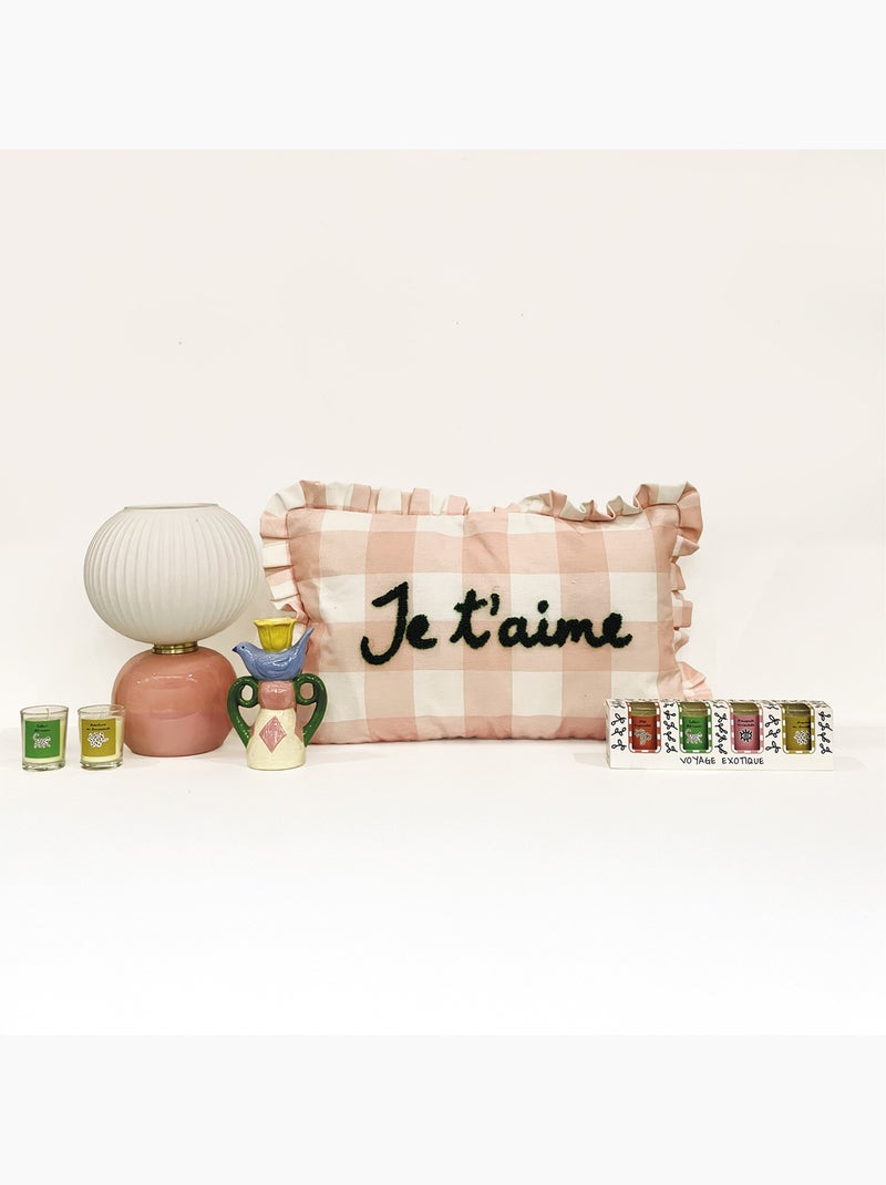 Almofada retangular "je t'aime" em xadrez Rosa - Kiabi