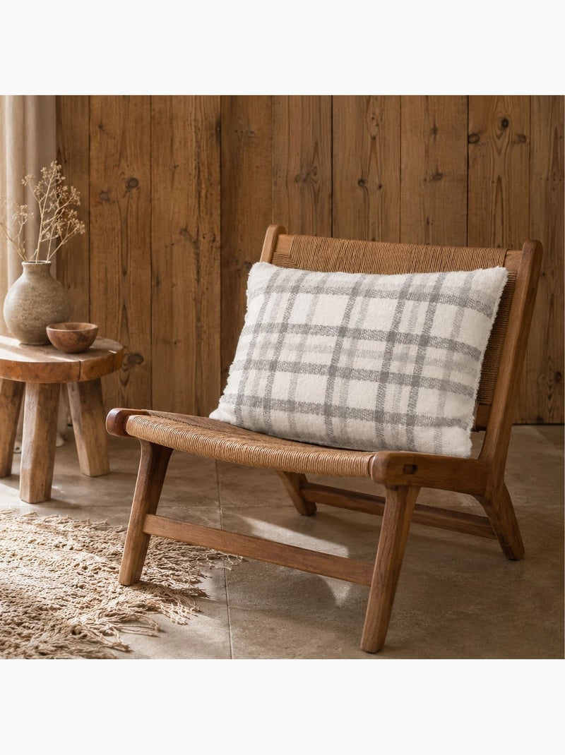 Almofada xadrez com efeito de mohair e parte de trás em sherpa Ecru - Kiabi