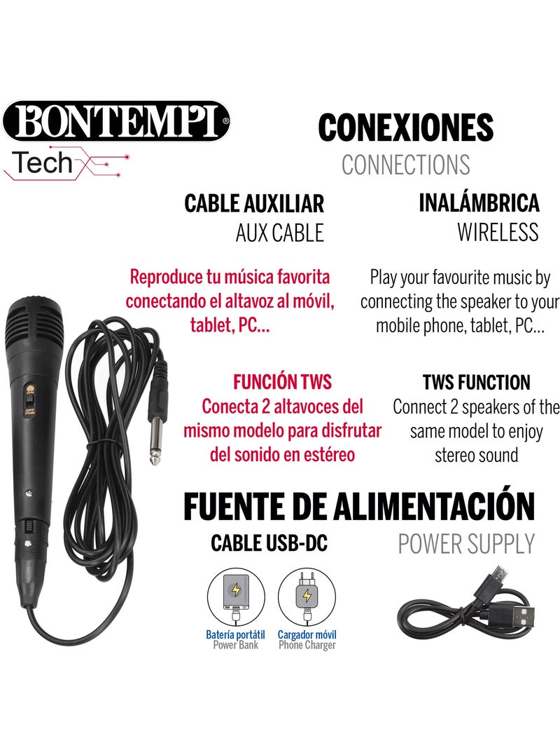 Altifalante sem fios com microfone e luzes 19x15x16 cm bontempi N/D - Kiabi