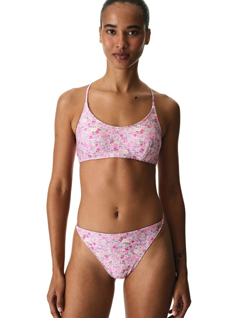 Amira cueca de biquíni com padrão floral e folho lateral, cintura média penti Rosa/Branco/Verde - Kiabi