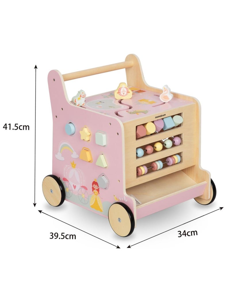 Andador de madeira 2 em 1 com cubo educativo para bebés e crianças Rosa - Kiabi
