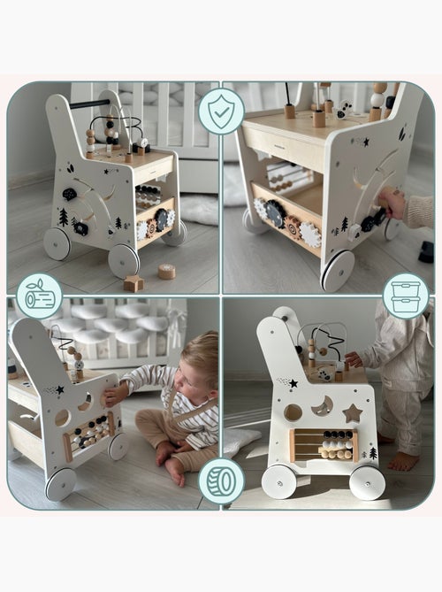 Andador de madeira 6 em 1 com mesa educativa e brinquedos de motricidade - Kiabi