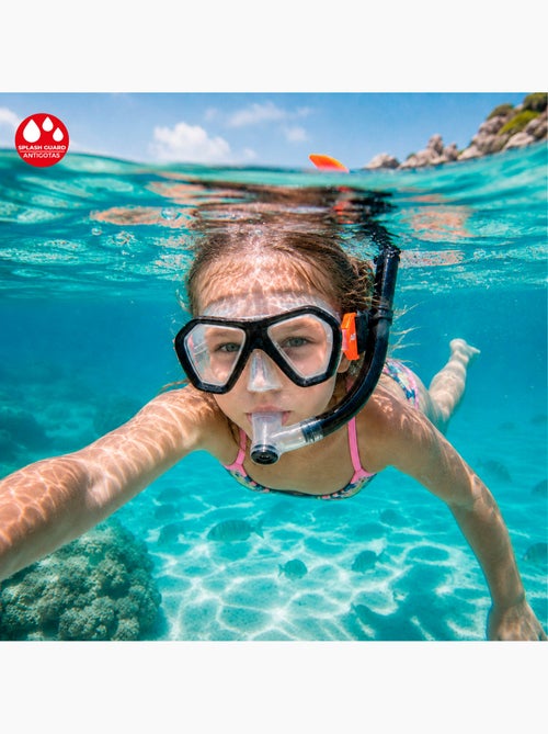 Aqua sport conjunto com máscara de cristal e tubo de silicone +7 anos - Kiabi