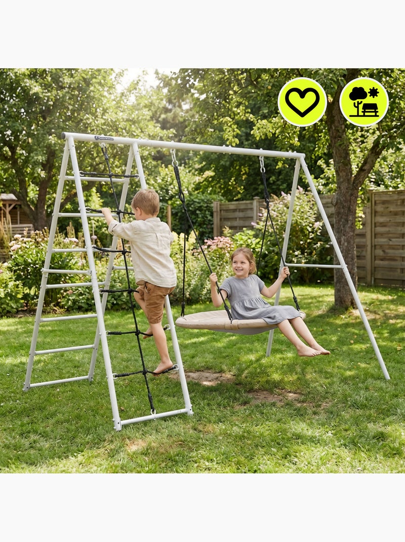 Área de jogos de jardim xl 3 em 1 hypermotion com rede, escada e ninho de cegonha Cinza - Kiabi