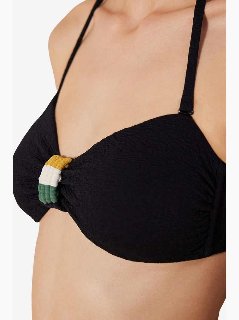 Arlo top de biquíni tomara que caia texturizado e macramé penti Preto - Kiabi