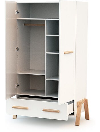 At4 - armário de 2 portas infantil de madeira canaille branco e faia 108 x 53 x176 cm