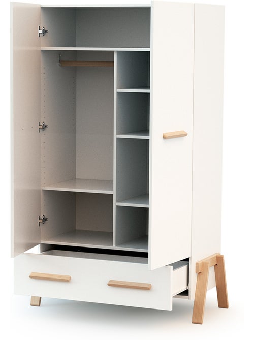 At4 - armário de 2 portas infantil de madeira canaille branco e faia 108 x 53 x176 cm - Kiabi