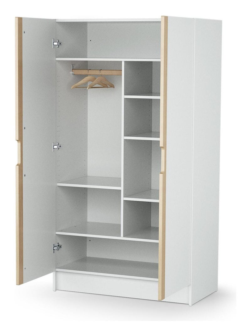 At4 - armário de 2 portas para criança carrousel de madeira branco e faia 96 x 51 x 176 cm Bege/Branco - Kiabi