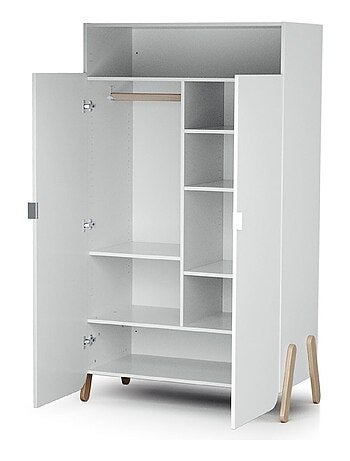 At4 - armário de 2 portas para criança pirate de madeira branco e faia 100 x 50 x 176 cm