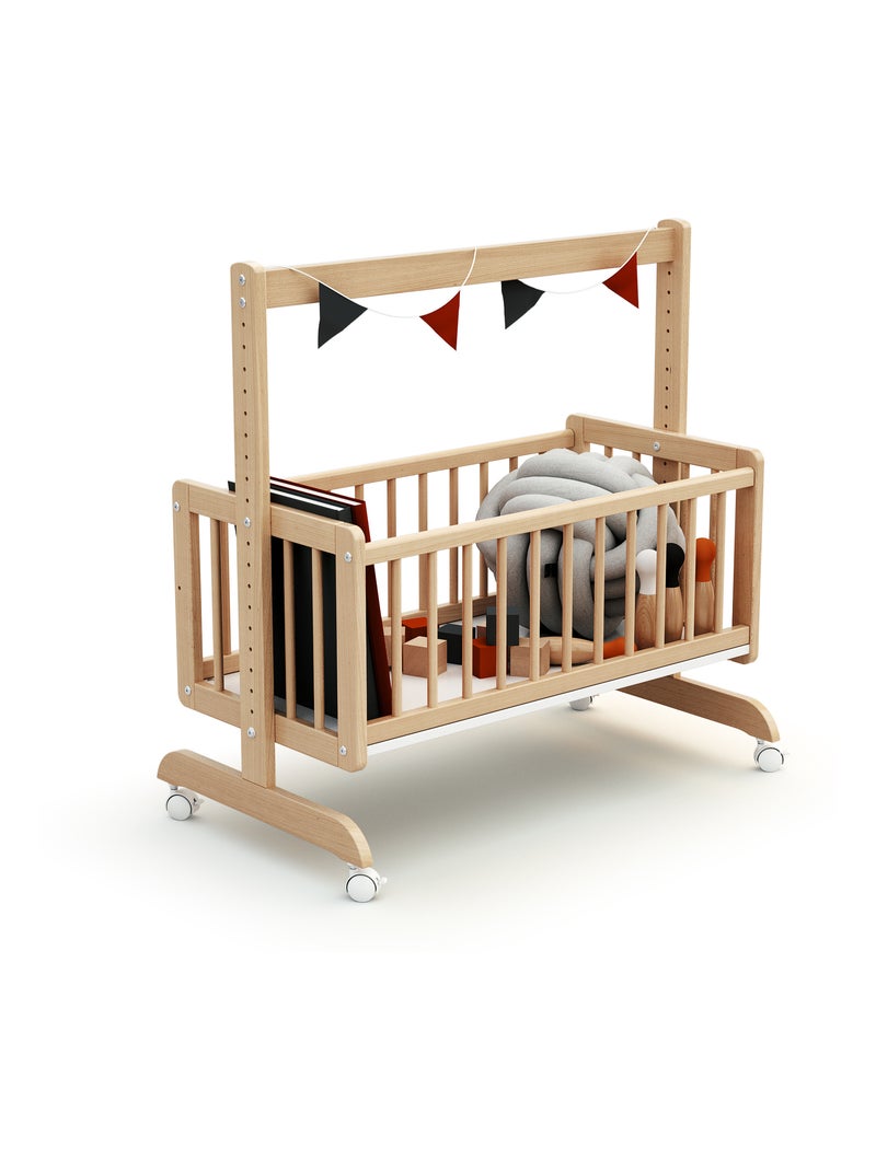 At4 - berço convertível co-sleeping nino de madeira faia envernizada 40 x 80 cm Bege claro - Kiabi