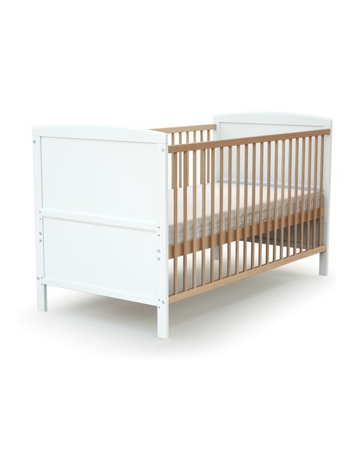 At4 - cama de bebê ajustável de madeira com colchão luna de madeira branco e faia envernizada - Kiabi