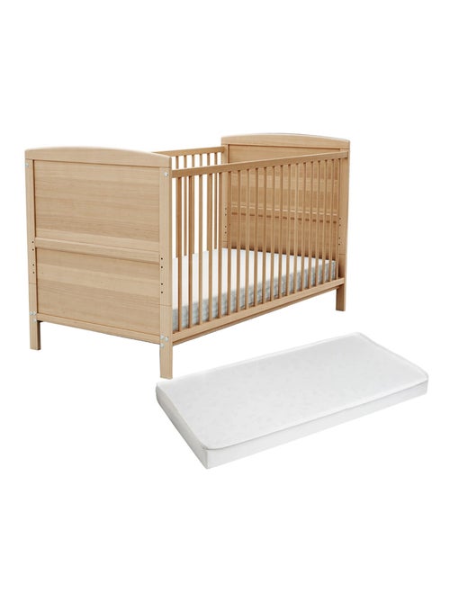 At4 - cama de bebê ajustável de madeira com colchão luna de madeira faia envernizada - Kiabi