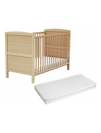 At4 - cama de bebê ajustável de madeira com colchão luna de madeira faia envernizada