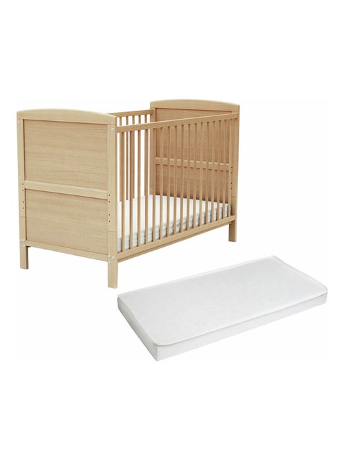 At4 - cama de bebê ajustável de madeira com colchão luna de madeira faia envernizada - Kiabi