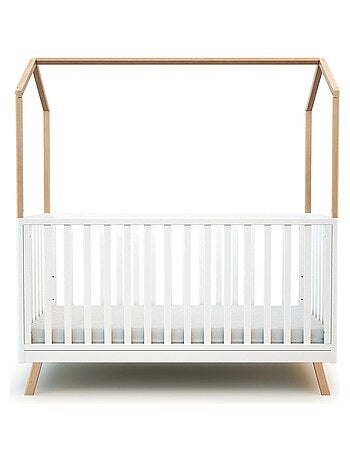 At4 - cama de bebe convertível em cabana kasa de madeira branco e faia 70 x 140 cm