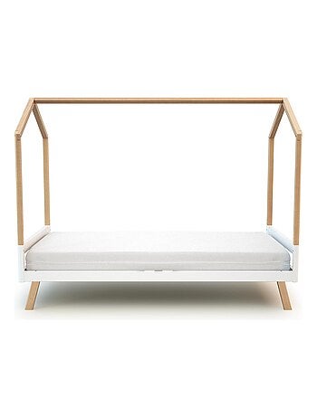 At4 - cama de bebe convertível em cabana kasa de madeira branco e faia 70 x 140 cm