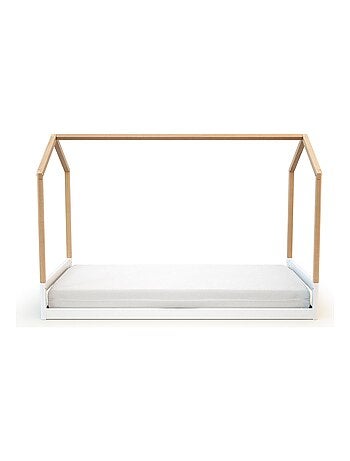 At4 - cama de bebe convertível em cabana kasa de madeira branco e faia 70 x 140 cm