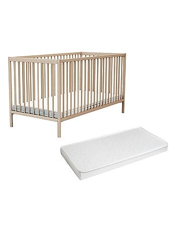 At4 - cama de bebê de madeira com colchão one de madeira faia em bruto 70 x 140 cm
