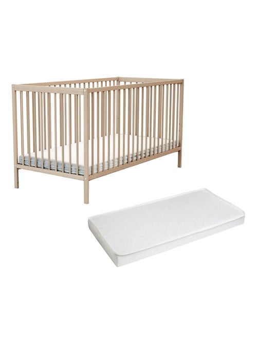 At4 - cama de bebê de madeira com colchão one de madeira faia em bruto 70 x 140 cm - Kiabi