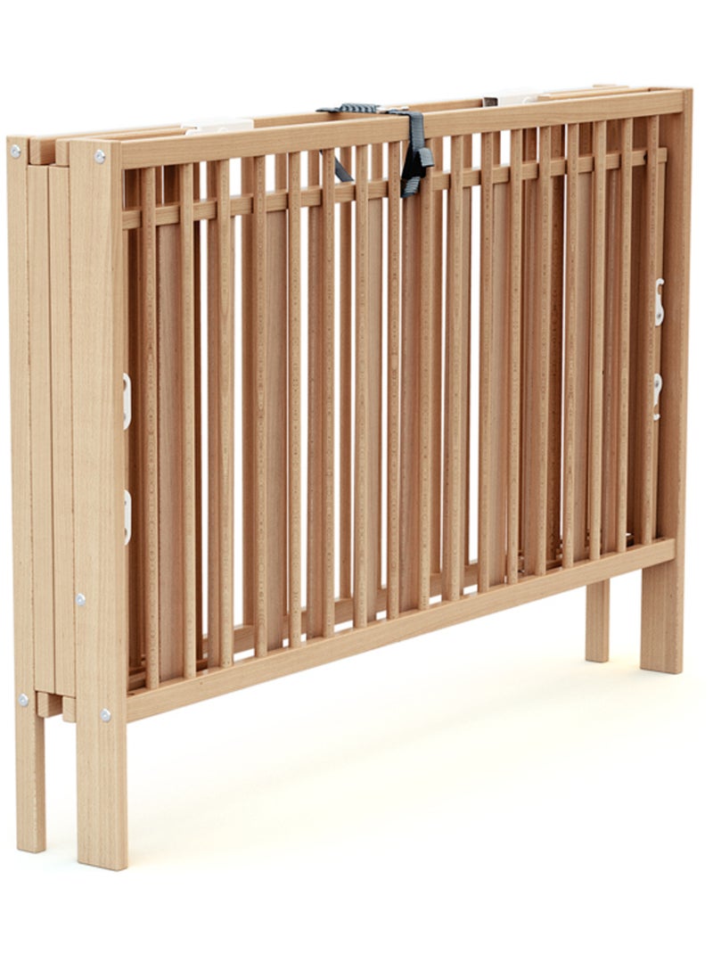 At4 - cama de bebe dobrável foldo de madeira faia envernizada 60 x 120 cm Bege claro - Kiabi